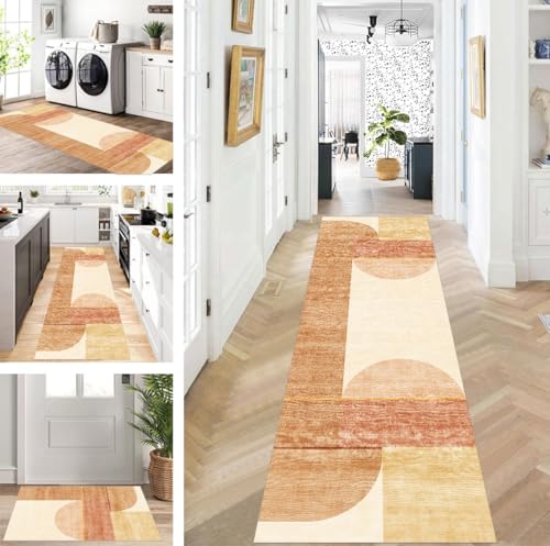 ZUZEKU Läufer Flur Küche Waschbar rutschfest 50X120cm Lang Braun Orange Küchenteppich Flurteppich Teppich Fur Korridor Wohnzimmer Schlafzimmer Meterware Anpassbar von ZUZEKU