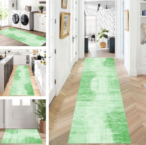 ZUZEKU Läufer Flur Küche Waschbar rutschfest 50X150cm Lang Grün Küchenteppich Flurteppich Teppich Fur Korridor Wohnzimmer Schlafzimmer Meterware Anpassbar von ZUZEKU