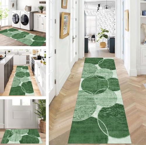ZUZEKU Läufer Flur Küche Waschbar rutschfest 50X150cm Lang Grün Küchenteppich Flurteppich Teppich Fur Korridor Wohnzimmer Schlafzimmer Meterware Anpassbar von ZUZEKU