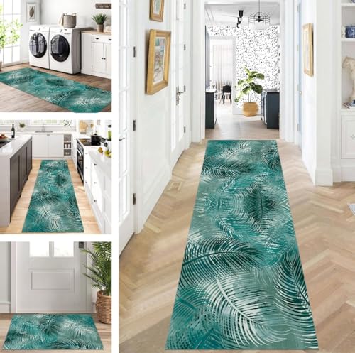 ZUZEKU Läufer Flur Küche Waschbar rutschfest 50X150cm Lang Grün Küchenteppich Flurteppich Teppich Fur Korridor Wohnzimmer Schlafzimmer Meterware Anpassbar von ZUZEKU