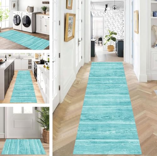 ZUZEKU Läufer Flur Küche Waschbar rutschfest 50X60cm Lang Cyan Küchenteppich Flurteppich Teppich Fur Korridor Wohnzimmer Schlafzimmer Meterware Anpassbar von ZUZEKU