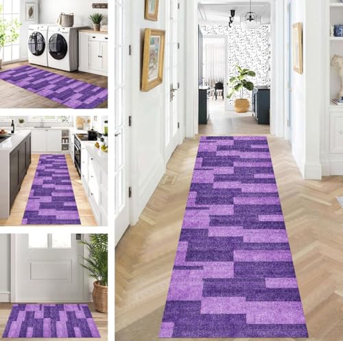 ZUZEKU Läufer Flur Küche Waschbar rutschfest 50X60cm Lang Lila Küchenteppich Flurteppich Teppich Fur Korridor Wohnzimmer Schlafzimmer Meterware Anpassbar von ZUZEKU