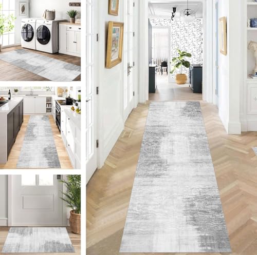ZUZEKU Läufer Flur Küche Waschbar rutschfest 50X80cm Lang Grau Küchenteppich Flurteppich Teppich Fur Korridor Wohnzimmer Schlafzimmer Meterware Anpassbar von ZUZEKU