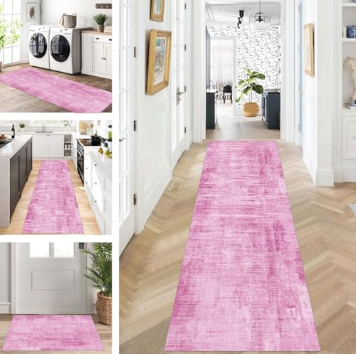 ZUZEKU Läufer Flur Küche Waschbar rutschfest 60X100cm Lang Rosa Küchenteppich Flurteppich Teppich Fur Korridor Wohnzimmer Schlafzimmer Meterware Anpassbar von ZUZEKU