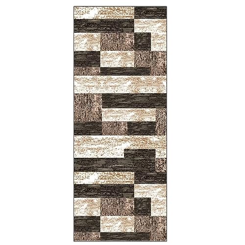 ZUZEKU Läufer Flur Küche Waschbar rutschfest 60X120cm Geometrisches Vintage Muster Braun Lang Küchenteppich Flurteppich Teppich Fur Korridor Wohnzimmer Schlafzimmer Meterware Anpassbar von ZUZEKU