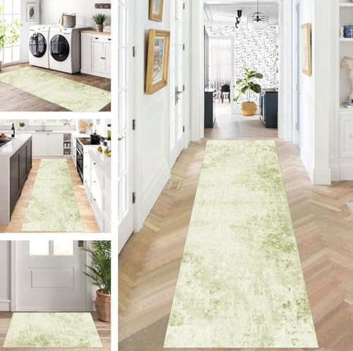 ZUZEKU Läufer Flur Küche Waschbar rutschfest 60X170cm Lang Hellgrün Küchenteppich Flurteppich Teppich Fur Korridor Wohnzimmer Schlafzimmer Meterware Anpassbar von ZUZEKU