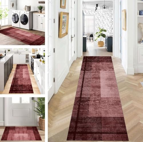 ZUZEKU Läufer Flur Küche Waschbar rutschfest 60X170cm Lang Rot Küchenteppich Flurteppich Teppich Fur Korridor Wohnzimmer Schlafzimmer Meterware Anpassbar von ZUZEKU