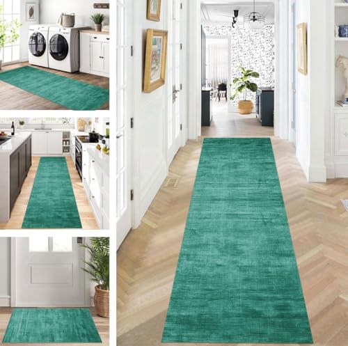 ZUZEKU Läufer Flur Küche Waschbar rutschfest 60X200cm Lang Grün Küchenteppich Flurteppich Teppich Fur Korridor Wohnzimmer Schlafzimmer Meterware Anpassbar von ZUZEKU