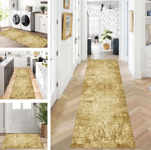 ZUZEKU Läufer Flur Küche Waschbar rutschfest 60X450cm Lang Braun Küchenteppich Flurteppich Teppich Fur Korridor Wohnzimmer Schlafzimmer Meterware Anpassbar von ZUZEKU