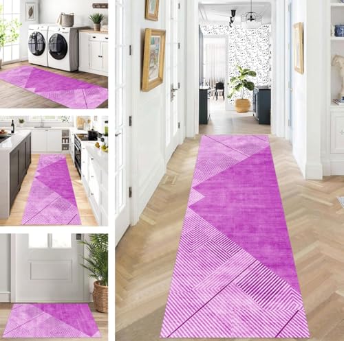 ZUZEKU Läufer Flur Küche Waschbar rutschfest 60X60cm Lang Rosa Lila Küchenteppich Flurteppich Teppich Fur Korridor Wohnzimmer Schlafzimmer Meterware Anpassbar von ZUZEKU