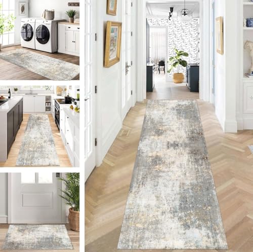 ZUZEKU Läufer Flur Küche Waschbar rutschfest 60X90cm Lang Grau Küchenteppich Flurteppich Teppich Fur Korridor Wohnzimmer Schlafzimmer Meterware Anpassbar von ZUZEKU