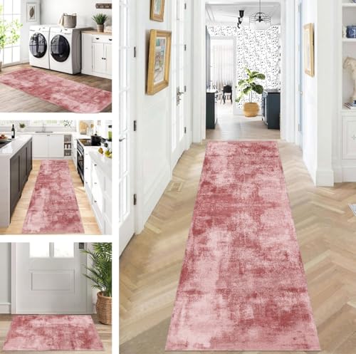 ZUZEKU Läufer Flur Küche Waschbar rutschfest 60X90cm Lang Rot Küchenteppich Flurteppich Teppich Fur Korridor Wohnzimmer Schlafzimmer Meterware Anpassbar von ZUZEKU