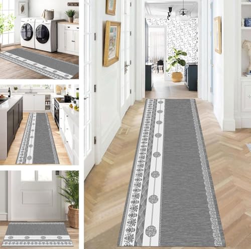 ZUZEKU Läufer Flur Küche Waschbar rutschfest 70X120cm Lang Grau Weiß Küchenteppich Flurteppich Teppich Fur Korridor Wohnzimmer Schlafzimmer Meterware Anpassbar von ZUZEKU