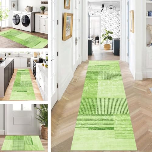 ZUZEKU Läufer Flur Küche Waschbar rutschfest 70X120cm Lang Grün Küchenteppich Flurteppich Teppich Fur Korridor Wohnzimmer Schlafzimmer Meterware Anpassbar von ZUZEKU