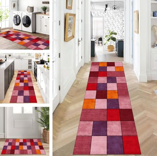 ZUZEKU Läufer Flur Küche Waschbar rutschfest 70X120cm Rot Orange Lang Küchenteppich Flurteppich Teppich Fur Korridor Wohnzimmer Schlafzimmer Meterware Anpassbar von ZUZEKU