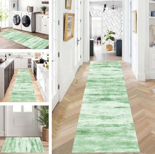 ZUZEKU Läufer Flur Küche Waschbar rutschfest 70X130cm Lang Grün Küchenteppich Flurteppich Teppich Fur Korridor Wohnzimmer Schlafzimmer Meterware Anpassbar von ZUZEKU