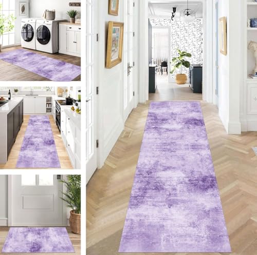 ZUZEKU Läufer Flur Küche Waschbar rutschfest 70X150cm Lang Lila Küchenteppich Flurteppich Teppich Fur Korridor Wohnzimmer Schlafzimmer Meterware Anpassbar von ZUZEKU