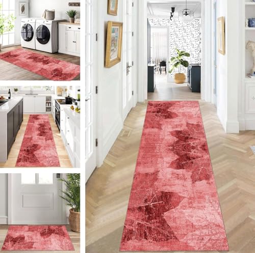 ZUZEKU Läufer Flur Küche Waschbar rutschfest 70X180cm Lang Rot Küchenteppich Flurteppich Teppich Fur Korridor Wohnzimmer Schlafzimmer Meterware Anpassbar von ZUZEKU