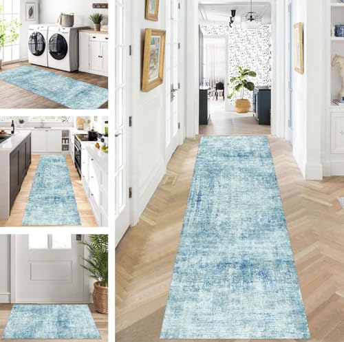 ZUZEKU Läufer Flur Küche Waschbar rutschfest 70X200cm Lang Grün Blau Küchenteppich Flurteppich Teppich Fur Korridor Wohnzimmer Schlafzimmer Meterware Anpassbar von ZUZEKU