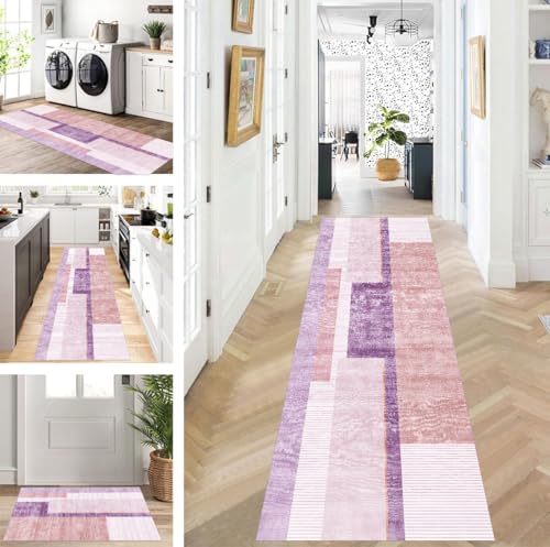 ZUZEKU Läufer Flur Küche Waschbar rutschfest 70X240cm Lang Rot Violett Läufer Küchenteppich Flurteppich Teppich Fur Korridor Wohnzimmer Schlafzimmer Meterware Anpassbar von ZUZEKU