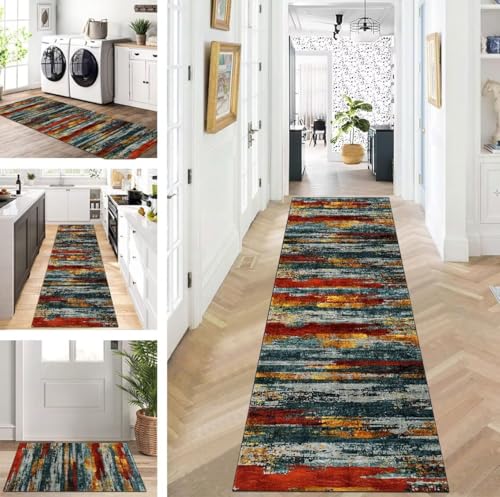 ZUZEKU Läufer Flur Küche Waschbar rutschfest 70X250cm Rot Grün Gold Lang Küchenteppich Flurteppich Teppich Fur Korridor Wohnzimmer Schlafzimmer Meterware Anpassbar von ZUZEKU