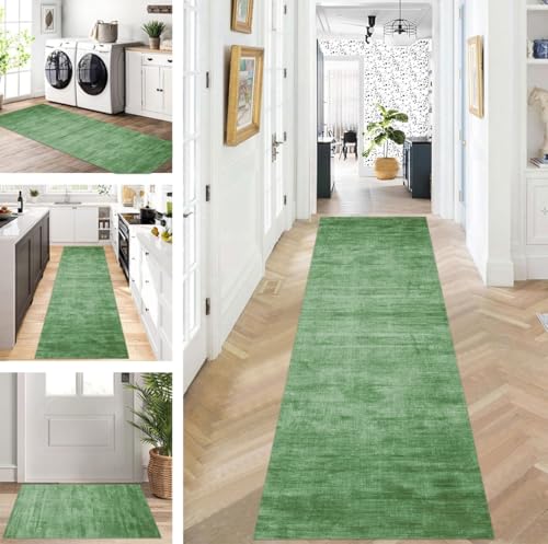 ZUZEKU Läufer Flur Küche Waschbar rutschfest 70X280cm Lang Grün Küchenteppich Flurteppich Teppich Fur Korridor Wohnzimmer Schlafzimmer Meterware Anpassbar von ZUZEKU