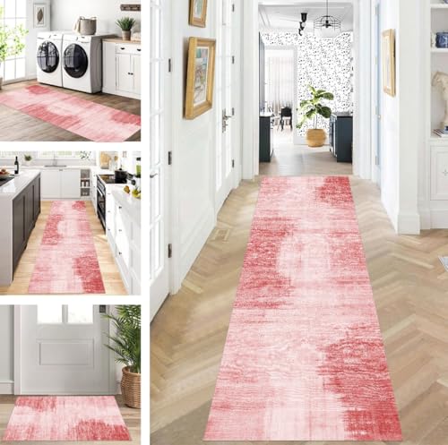 ZUZEKU Läufer Flur Küche Waschbar rutschfest 70X300cm Lang Rot Küchenteppich Flurteppich Teppich Fur Korridor Wohnzimmer Schlafzimmer Meterware Anpassbar von ZUZEKU
