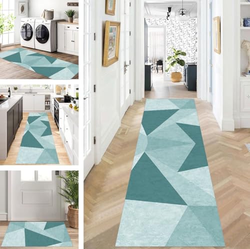 ZUZEKU Läufer Flur Küche Waschbar rutschfest 70X500cm Lang Grün Küchenteppich Flurteppich Teppich Fur Korridor Wohnzimmer Schlafzimmer Meterware Anpassbar von ZUZEKU