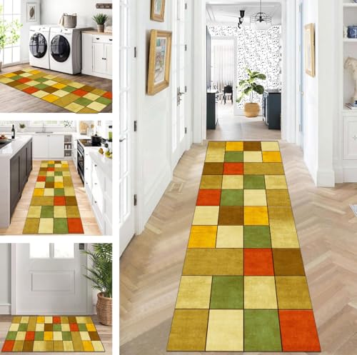 ZUZEKU Läufer Flur Küche Waschbar rutschfest 80X140cm Gelb Braun Lang Küchenteppich Flurteppich Teppich Fur Korridor Wohnzimmer Schlafzimmer Meterware Anpassbar von ZUZEKU