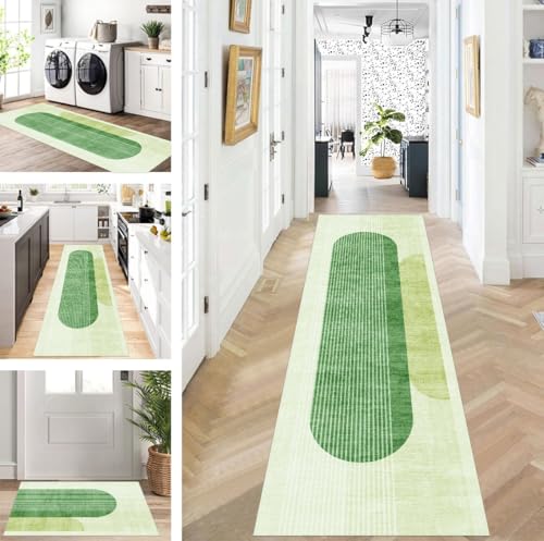 ZUZEKU Läufer Flur Küche Waschbar rutschfest 80X150cm Lang Grün Küchenteppich Flurteppich Teppich Fur Korridor Wohnzimmer Schlafzimmer Meterware Anpassbar von ZUZEKU