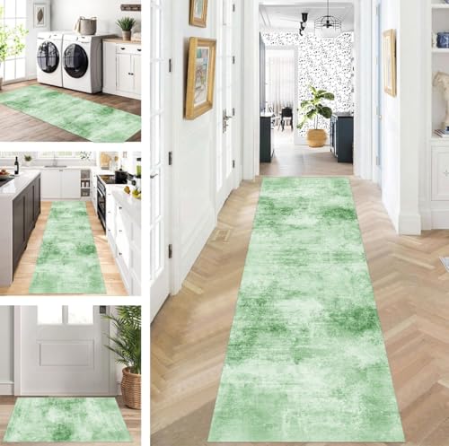 ZUZEKU Läufer Flur Küche Waschbar rutschfest 80X180cm Lang Grün Küchenteppich Flurteppich Teppich Fur Korridor Wohnzimmer Schlafzimmer Meterware Anpassbar von ZUZEKU