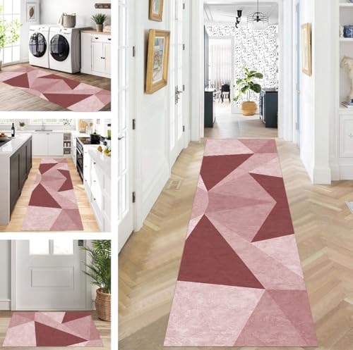 ZUZEKU Läufer Flur Küche Waschbar rutschfest 80X200cm Lang Rot Küchenteppich Flurteppich Teppich Fur Korridor Wohnzimmer Schlafzimmer Meterware Anpassbar von ZUZEKU