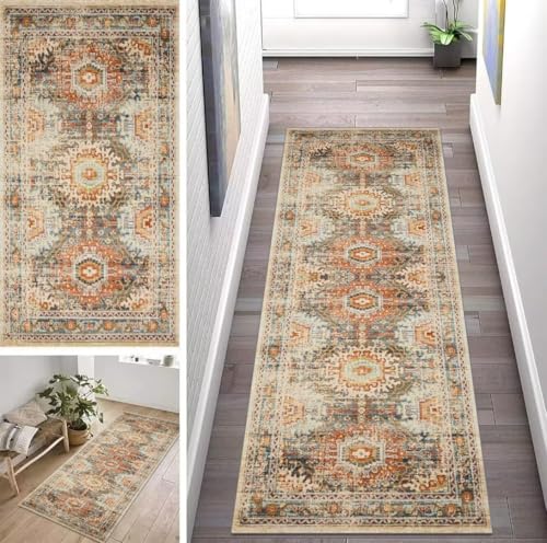 ZUZEKU Läufer Flur Küche Waschbar rutschfest 80X500cm Abstrakte Boho Vintage Lang Küchenteppich Flurteppich Teppich Fur Korridor Wohnzimmer Schlafzimmer Meterware Anpassbar von ZUZEKU