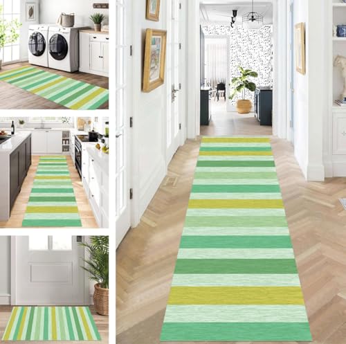 ZUZEKU Läufer Flur Küche Waschbar rutschfest 90X100cm Lang Grün Gelb Küchenteppich Flurteppich Teppich Fur Korridor Wohnzimmer Schlafzimmer Meterware Anpassbar von ZUZEKU