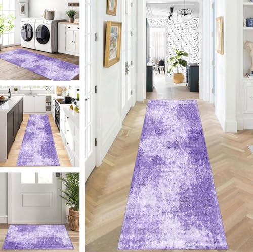 ZUZEKU Läufer Flur Küche Waschbar rutschfest 90X120cm Lang Grau Lila Küchenteppich Flurteppich Teppich Fur Korridor Wohnzimmer Schlafzimmer Meterware Anpassbar von ZUZEKU