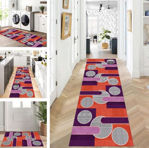 ZUZEKU Läufer Flur Küche Waschbar rutschfest 90X120cm Lang Lila Orange Küchenteppich Flurteppich Teppich Fur Korridor Wohnzimmer Schlafzimmer Meterware Anpassbar von ZUZEKU
