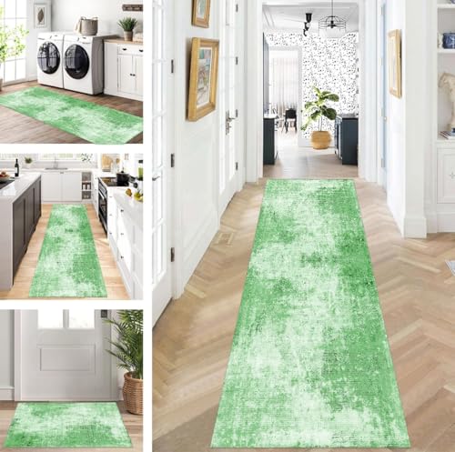 ZUZEKU Läufer Flur Küche Waschbar rutschfest 90X150cm Lang Grün Küchenteppich Flurteppich Teppich Fur Korridor Wohnzimmer Schlafzimmer Meterware Anpassbar von ZUZEKU