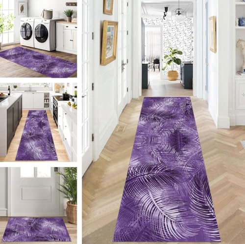 ZUZEKU Läufer Flur Küche Waschbar rutschfest 90X150cm Lang Lila Küchenteppich Flurteppich Teppich Fur Korridor Wohnzimmer Schlafzimmer Meterware Anpassbar von ZUZEKU