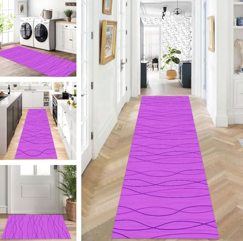 ZUZEKU Läufer Flur Küche Waschbar rutschfest Korridor Teppichmatten 120X500cm Lang Lila Küchenteppich Flurteppich Läufer Schlafzimmer Esszimmer Polyester Teppichläufer Meterware Anpassbar von ZUZEKU