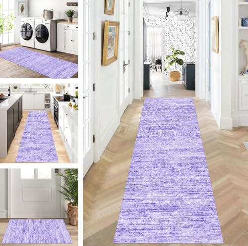 ZUZEKU Läufer Flur Küche Waschbar rutschfest Korridor Teppichmatten 40X450cm Lang Lila Küchenteppich Flurteppich Läufer Schlafzimmer Esszimmer Polyester Teppichläufer Meterware Anpassbar von ZUZEKU