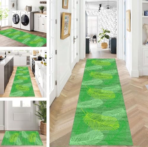 ZUZEKU Läufer Flur Küche Waschbar rutschfest Korridor Teppichmatten 50X180cm Lang Grün Küchenteppich Flurteppich Läufer Schlafzimmer Esszimmer Polyester Teppichläufer Meterware Anpassbar von ZUZEKU