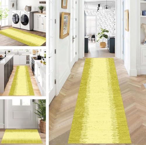 ZUZEKU Läufer Flur Küche Waschbar rutschfest Korridor Teppichmatten 70X400cm Lang Gelb Küchenteppich Flurteppich Läufer Schlafzimmer Esszimmer Polyester Teppichläufer Meterware Anpassbar von ZUZEKU