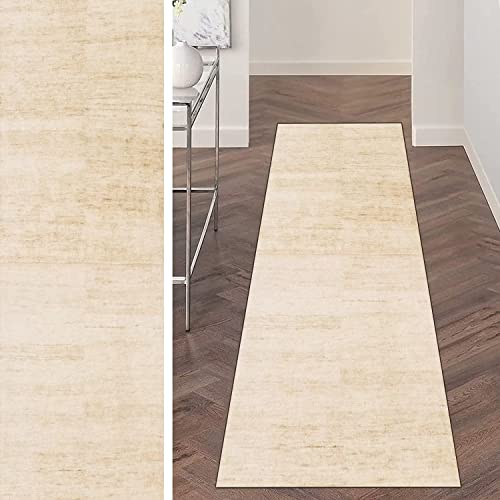 ZUZEKU Läufer Teppich Flur Küche Beige rutschfest 110x400cm Küchenläufer Teppichmatten Waschbar Korridor Teppichläufer Küchenteppich Schlafzimmer Esszimmer Polyester Meterware Anpassbar von ZUZEKU