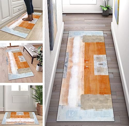 ZUZEKU Läufer Teppich Lang Flur Küche rutschfest Waschbar Korridor Tepiche 40X150cm Teppichläufer Flur Orange Küchenteppich Küchenläufer für Modern Schlafzimmer Meterware Eingang Wohnzimmer von ZUZEKU