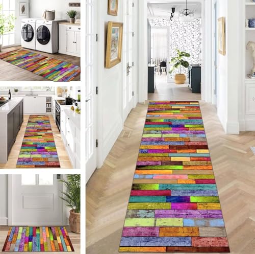ZUZEKU Läufer Teppich Lang Flur Küche rutschfest waschbar Teppichmatten Modern Design Küchenläufer Bunt 120X200cm Küchenteppich Meterware Esszimmer Schlafzimmer Wohnzimmer Schmutzfangmatte von ZUZEKU
