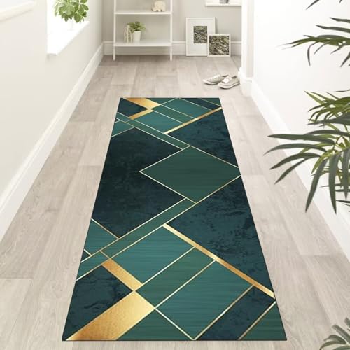 ZUZEKU Läufer Teppich Lang Flur rutschfest Kücheteppich Grün 40X60cm Teppichmatten Teppichläufer Waschbar und Dauerhaft, Korridor Teppich Schlafzimmer Wohnzimmer Eingang Schmutzfangmatte Meterware von ZUZEKU