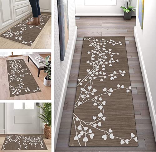 ZUZEKU Teppich Läufer Flur Braun Muster Küchen Teppich 60X250cm Polyester Lange Küchenläufer für Korridor Schlafzimmer Wohnzimmer Geometrisches Waschbar Meterware Anpassbar von ZUZEKU