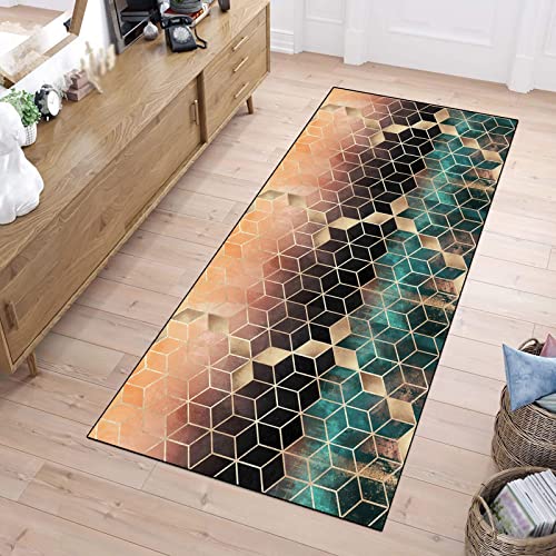 ZUZEKU Teppich Läufer Flur Grün und Schwarz Gold 80x180cm Küche rutschfest Waschbar Korridor Teppichlä Küchenläufer, Lang Polyester Teppich für Schlafzimmer Esszimmer Polyester Meterware Anpassbar von ZUZEKU