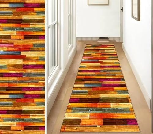 ZUZEKU Teppich Läufer Flur Küche rutschfest Waschbar 3D Bunte Holzmaserung 80X400CM Vintage Meterware, Teppichläufer Kücheläufer Polyester Anpassbar ZUZEKU Teppich Läufer Flur Küche rutschfest Waschbar 3D Bunte Holzmaserung 80X400CM Vintage Meterware, Teppichläufer Kücheläufer Polyester Anpassbar von ZUZEKU