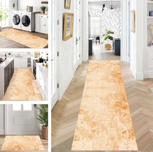 ZUZEKU Teppich Läufer Lang Beige Braun Flur Küche rutschfest waschbar Teppichmatten Modern Design Küchenläufer 50X400cm Küchenteppich Meterware Esszimmer Schlafzimmer Wohnzimmer Schmutzfangmatte von ZUZEKU
